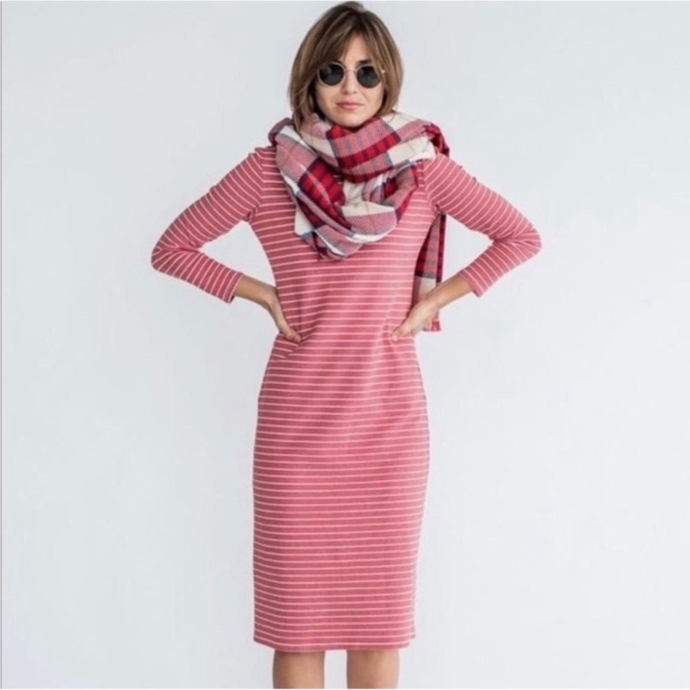 Sonnet James Reese Play Dress Long Sleeve Striped Red White XS